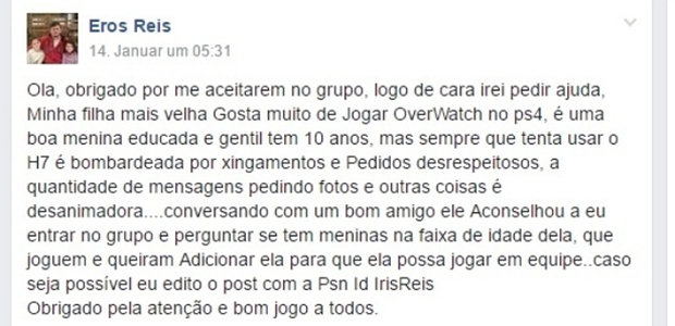 Pai pede para que gamers parem de assediar filha de 10 anos 