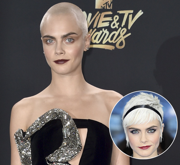 Cara Delevingne de cabelo platinado raspado