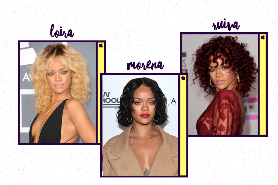 Rihanna é uma camaleoa por excelência! Hoje, está com o cabelo escuro (às vezes curto, às vezes longo), mas já apareceu ruiva em 2010 e ficou bem loira no início de 2012. Estamos ansiosas pela próxima mudança!