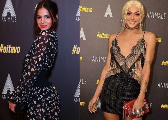 pabllo vittar e bruna marquezine em evento fashion