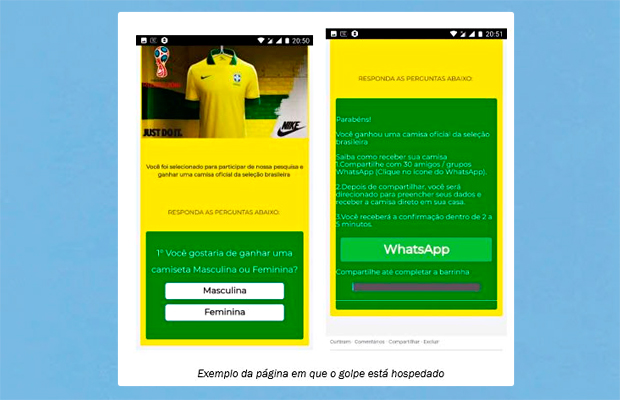 Imagina na Copa? Novo golpe de WhatsApp promete camisa da Seleção