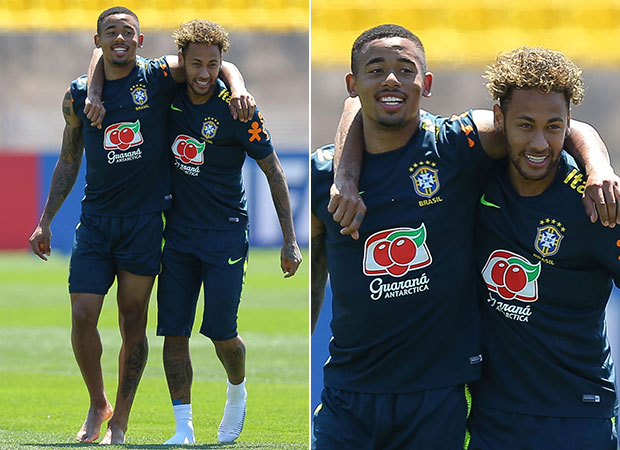 Gabriel Jesus e Neymar durante treino na Rússia Gabriel Jesus e Neymar durante treino na Rússia