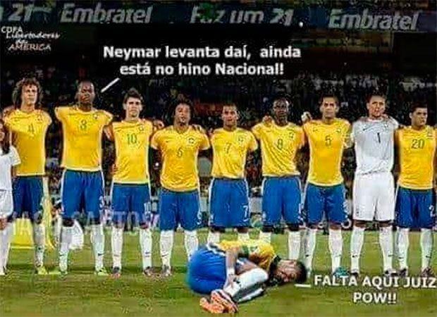Meme do Neymar sofrendo falta em jogo contra a Suíça na Copa do Mundo