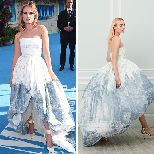 lily-james-vestido-cinderela-mamma-mia Lily James usou um vestido bem Cinderela na pre-estreia de Mamma Mia 2