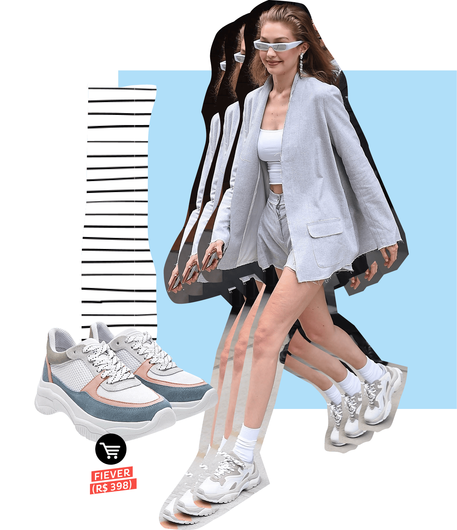 Gigi Hadid usando dad sneakers no street style. Dicas de como usar e onde comprar