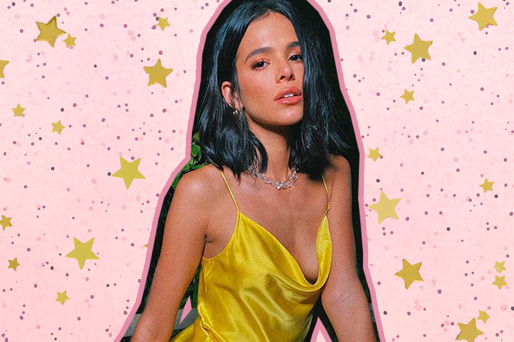 Bruna Marquezine de vestido amarelo