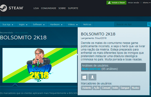 Gays, negros e feministas são mortos por Bolsonaro no jogo Bolsomito 2k18