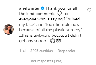 comentario de Ariel Winter no Instagram