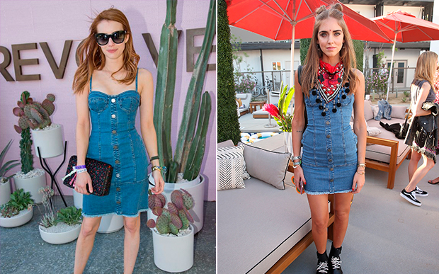 Já Emma Roberts e Chiara Ferragni apostaram no vestidinho jeans.