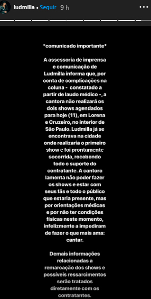 comunicado-ludmilla-cancelamento-shows comunicado-ludmilla-cancelamento-shows