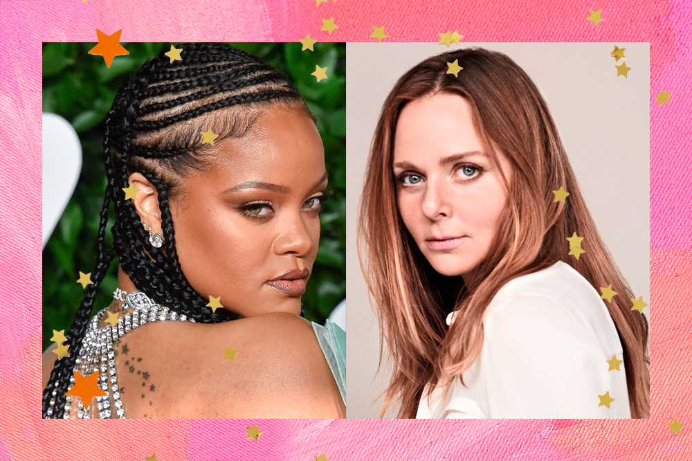 montagem mostra Rihanna de um lado e Stella Mccartney de outro