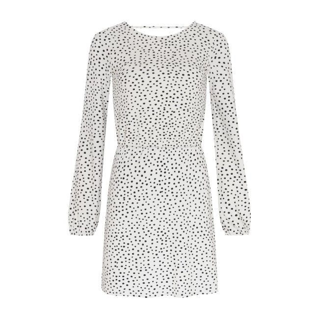 CEA_vestido feminino manu gavassi curto estampado de poá manga longa branco_R�99.99