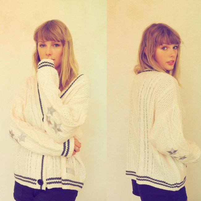 Taylor Swift com cardigan inspirado em novo single
