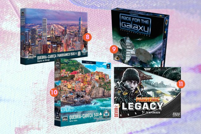 Jogos de tabuleiro e quebra-cabeças na promoção pra acabar com o tédio