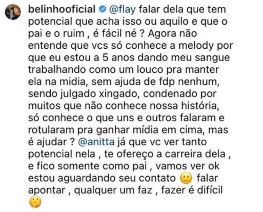 comentário-mc-belinho-anitta Comentário do pai de Mc Belinho, pai da Mc Melody