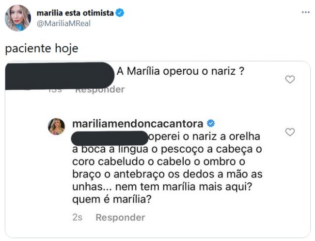 Marília responde seguidor que a questiona sobre seu nariz Marília responde seguidor que a questiona sobre seu nariz