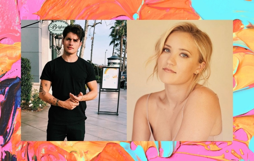 montagem mostra de um lado Gregg Sulkin e, do outro, Emily Osment