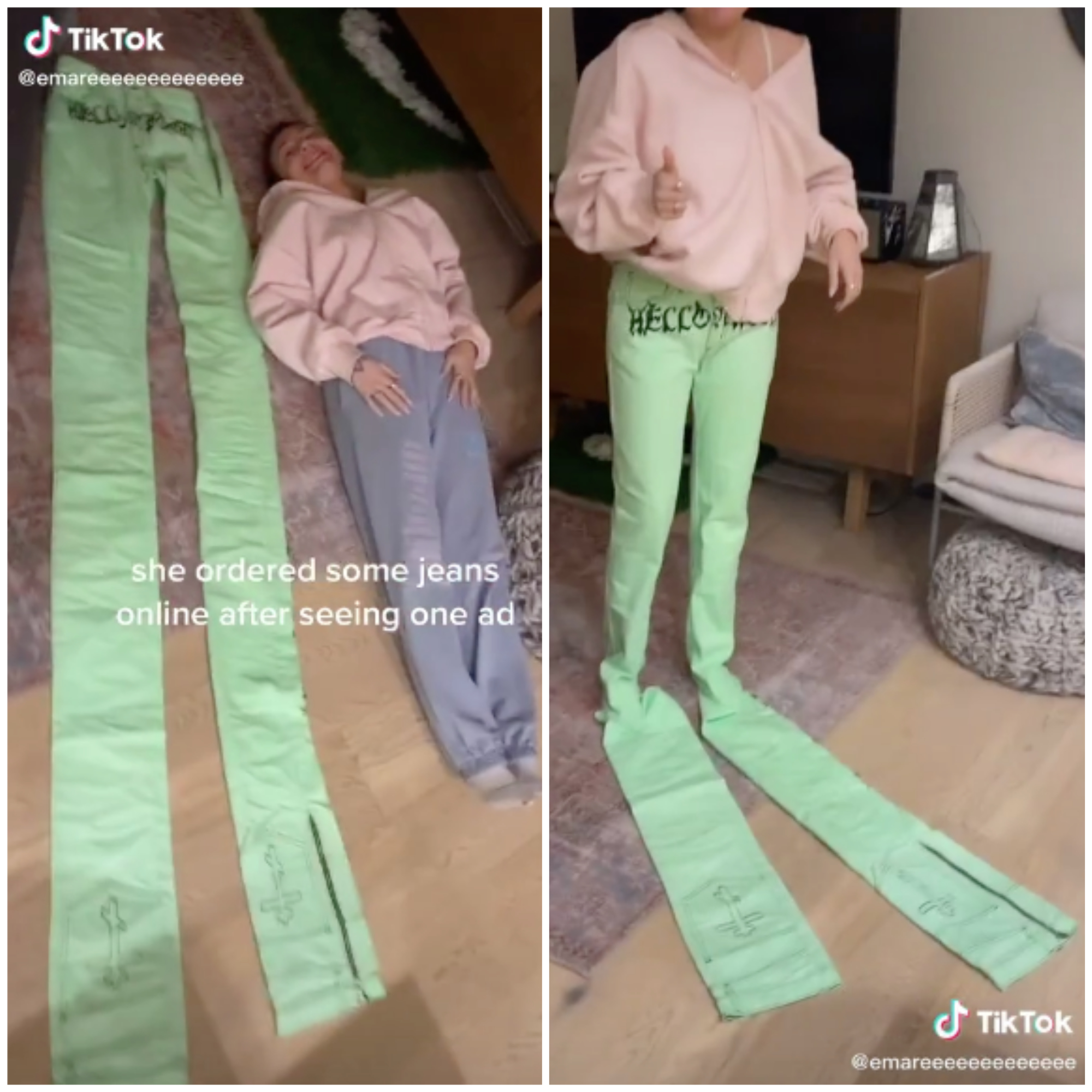 calca-jeans-3-metros-tiktok Mulher compra calça jeans e fica chocada ao receber roupa de 3 metros