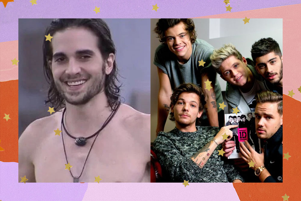 montagem mostra Fiuk de um lado e o One Direction de outro