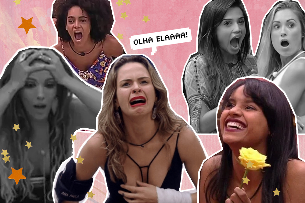 colagem com participantes do BBB gritando ou com expressão de surpresa