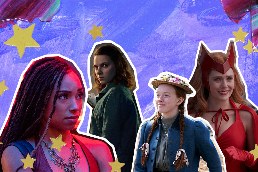 montagem mostra quatro protagonistas de séries: Samantha White, Lyra Belacqua, Anne e Wanda