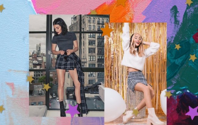 Lucy Hale e Danna Paola amam usar saia com estampa xadrez Lucy Hale e Danna Paola amam usar saia com estampa xadrez