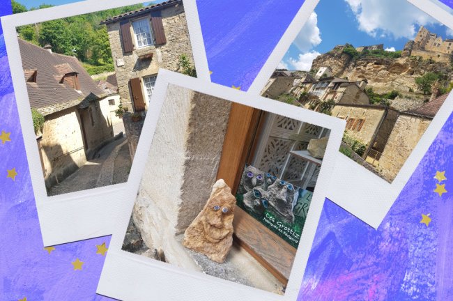 17 viagens que todo nerd vai querer fazer no pós-pandemia Montagem sobre fundo azul com fotos do Vale do Dordonha