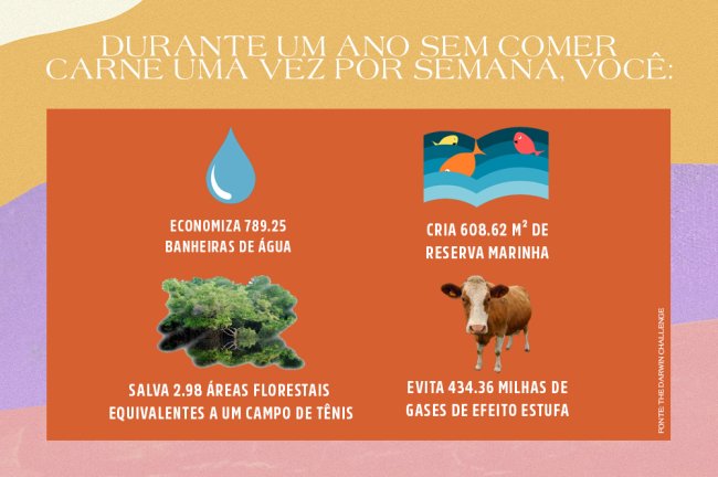 Tabela mostrando os impactos de ficar um ano sem comer carne apenas uma vez por semana