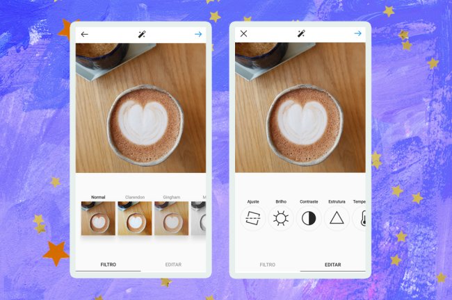 Estes são os cinco elementos da fotografia que se tornaram cringe Imagem mostrando uma foto de um café, com espuma em formato de coração, sendo editada no Instagram