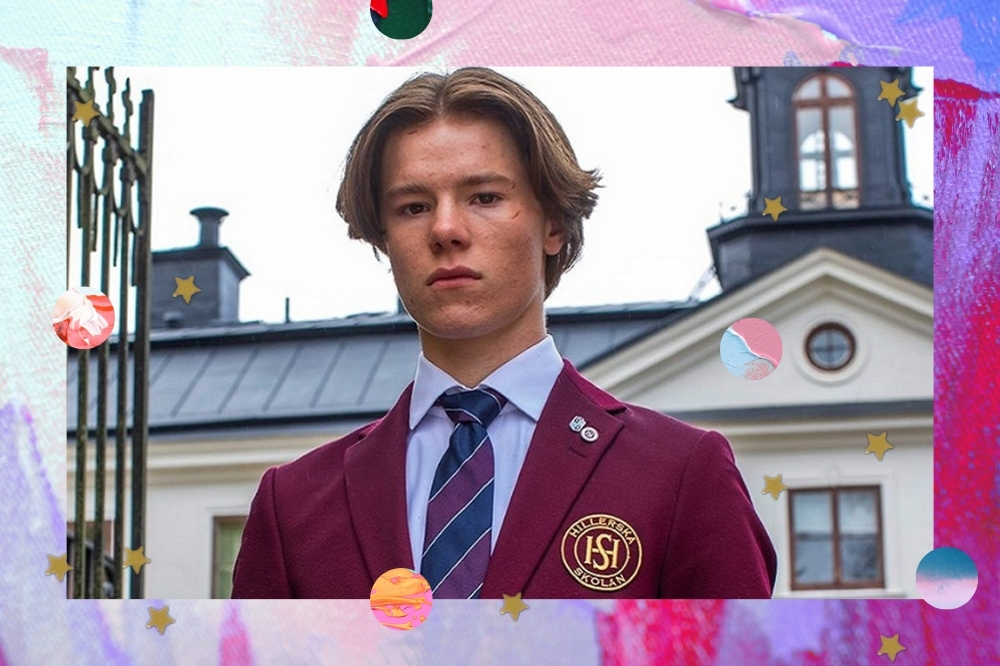 Foto do protagonista do seriado Young Royals com expressão séria.