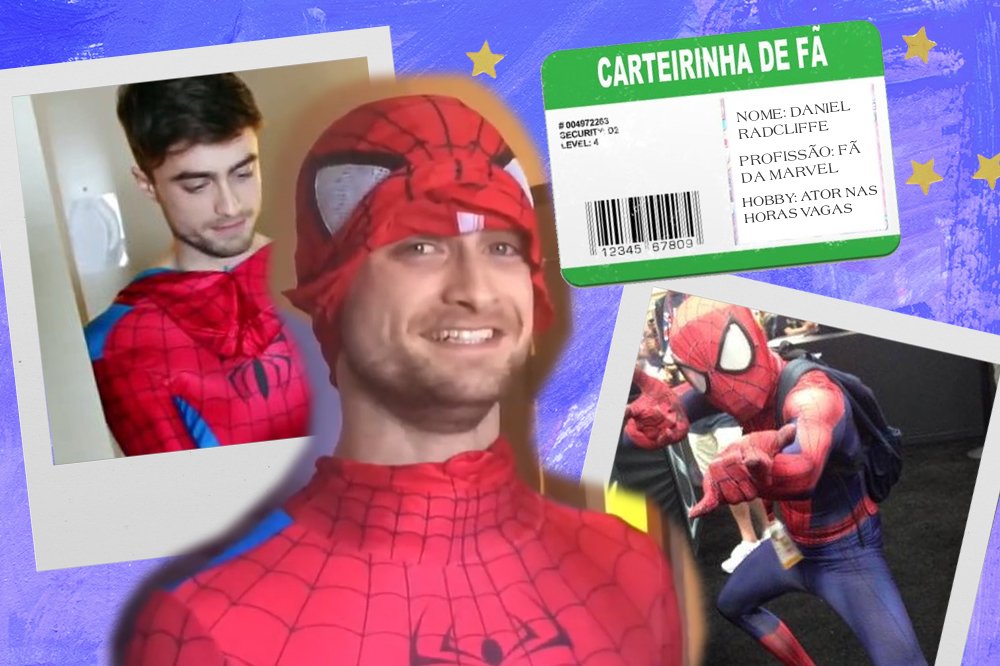 Montagem com fotos do Daniel Radcliffe vestido de Homem Aranha