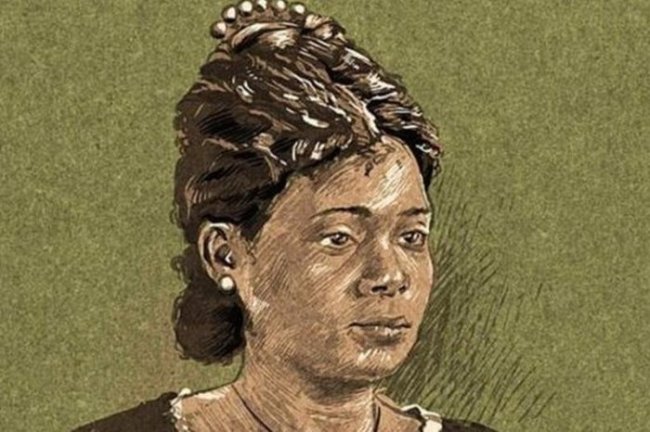 Ilustração de Maria Firmina dos Reis. Ela é negra e tem o cabelo preso em um penteado de época