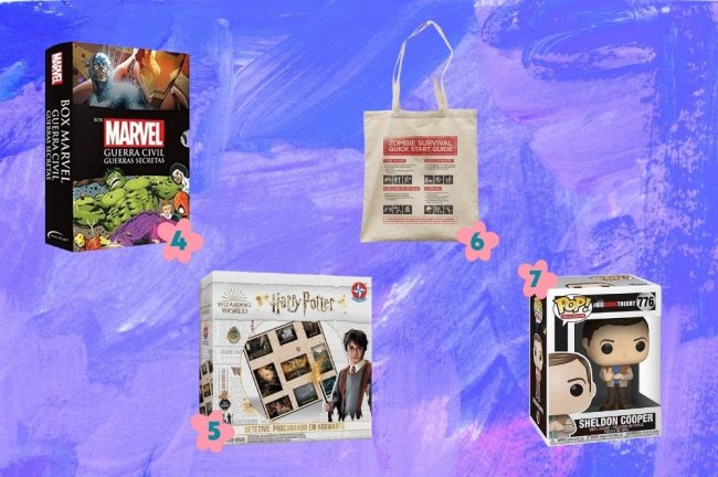 Vitrine Entrete (1) Box de livros, jogo, bolsa e boneco