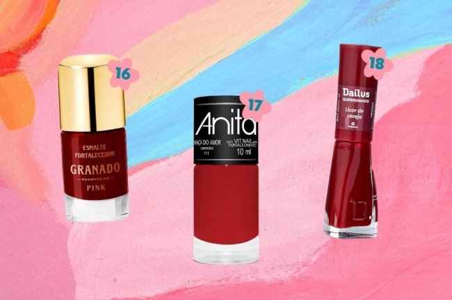 esmaltes-vermelhos-inverno-2022 Recomendação de três esmaltes vermelhos para o inverno 2022.