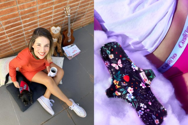 Primeiros ciclos e saúde menstrual são temas de live entre CH e Korui Especialista Ursula Maschette posa com seu cachorro e uma xícara de café. Ela é branca, loira e usa um vestido laranja