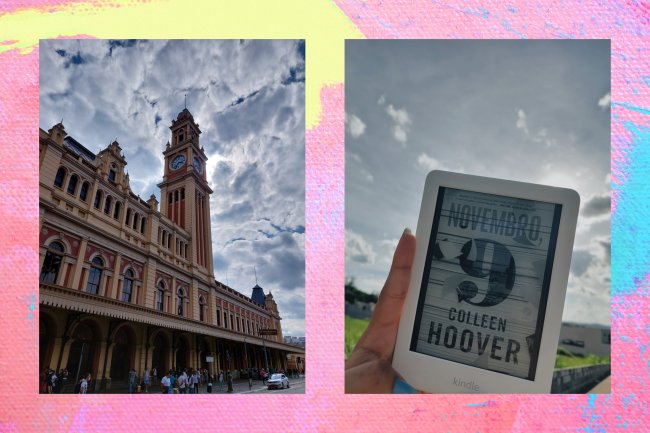 Blog da Galera dicas de foto Montagem de fofos com duas fotos contra o sol. Na esquerda, a fotografia de uma catedral, a direita uma foto do livro “novembro 9” da autoria Colleen Hoover