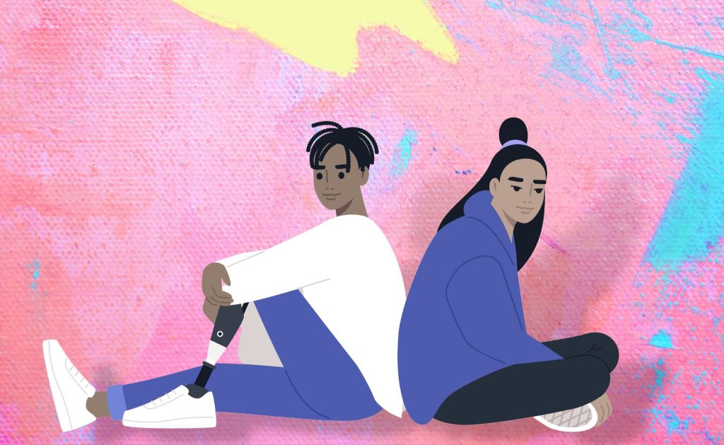 ilustração de dois jovens apoiados de costas um para o outro