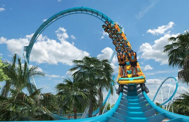 Conheça a Pipeline, primeira montanha-russa “em pé” de surf de Orlando Pipeline, montanha-russa de surf do SeaWorld