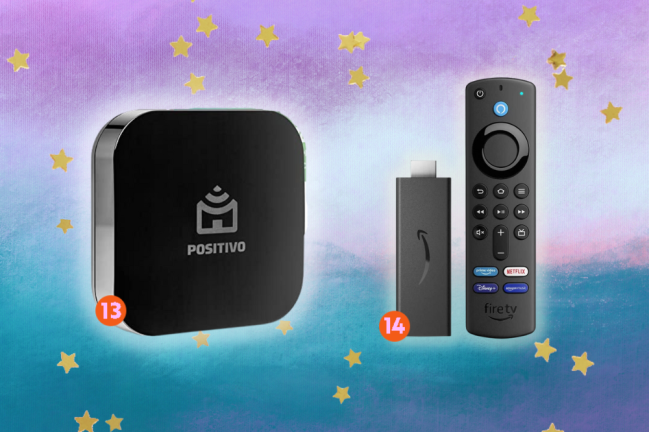 Quarto inteligente fundo texturizado com fotos de aparelhos pretos, adaptadores de tv