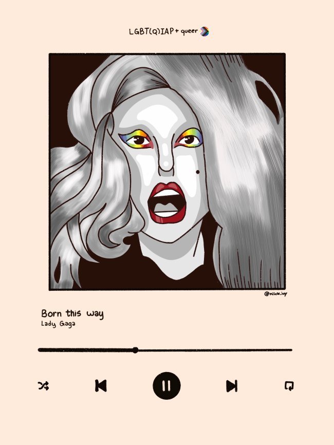 QUEER Ilustra de uma mulher com a boca aberta, vermelha de batom. Nos olhos usa uma sombra toda colorida