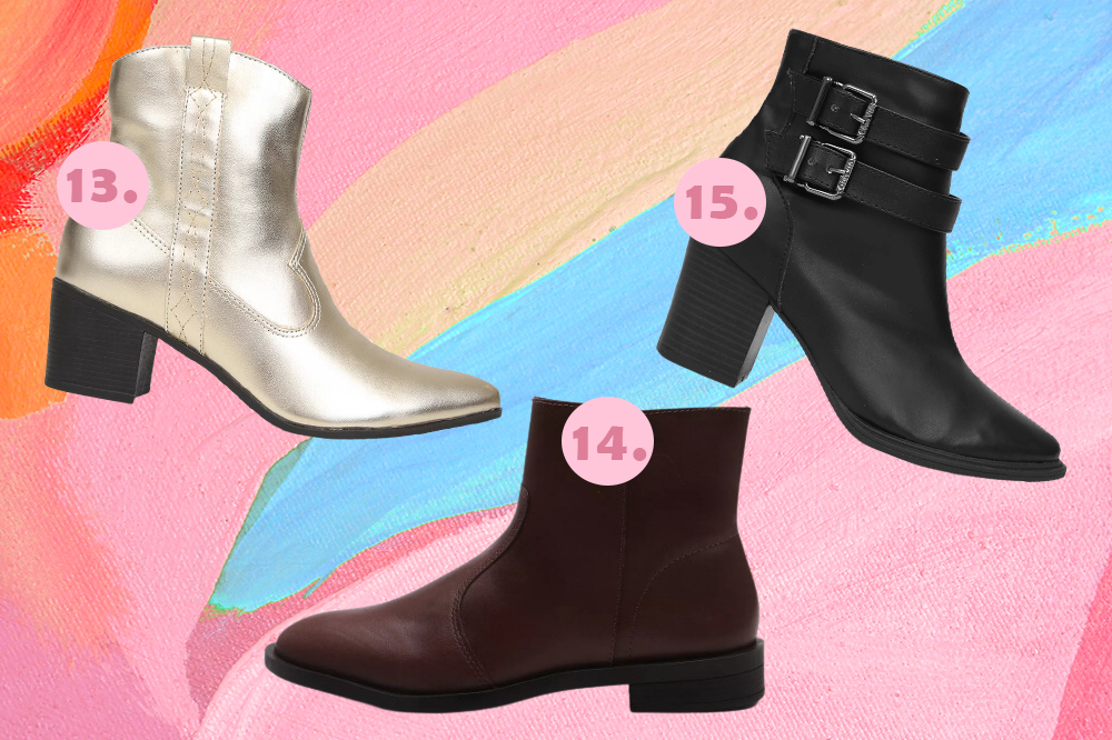 Botas para montar looks no outono-inverno 2023. Montagem em fundo rosa, laranja e azul