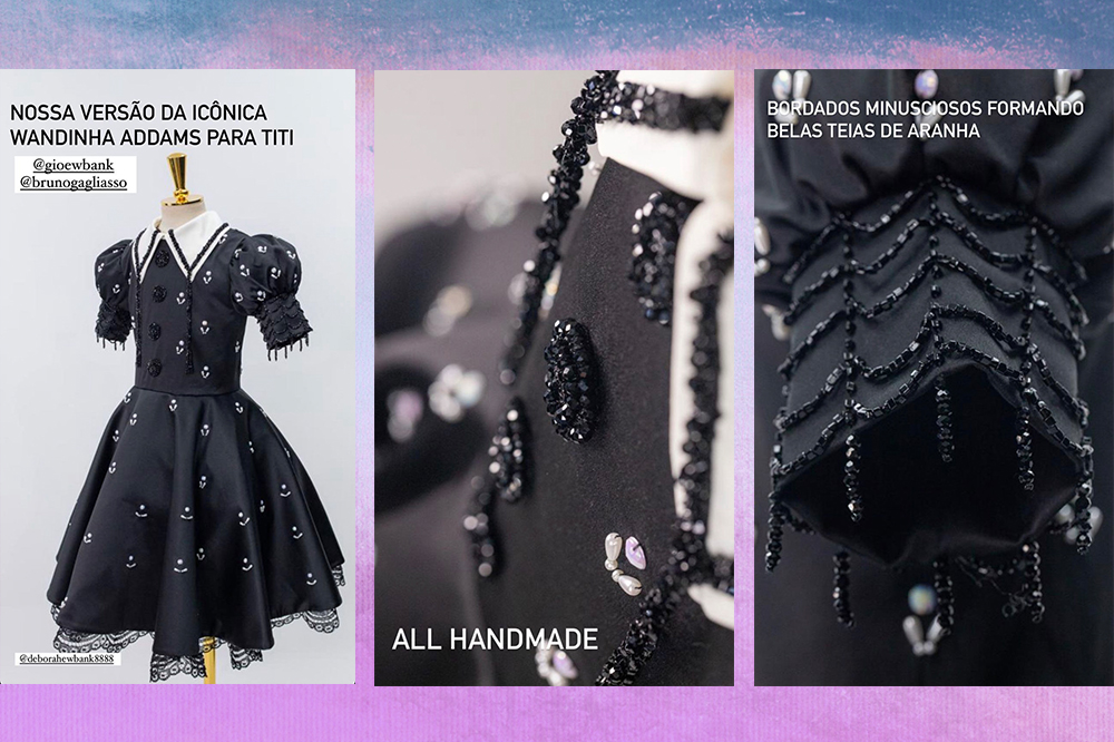 titi-ewbank-festa-aniversario-wandinha-addams-look Look Wandinha Addams usado por Títi em seu aniversário de 10 anos