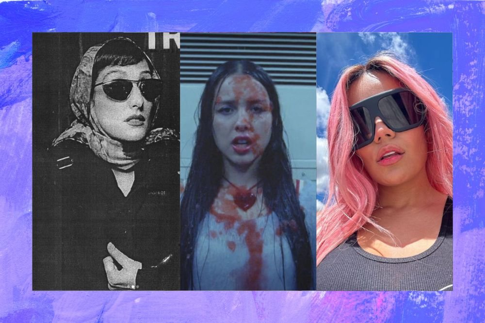 Fotos de Clarice Falcão, Olivia Rodrigo e Karol G. Fundo Lilás