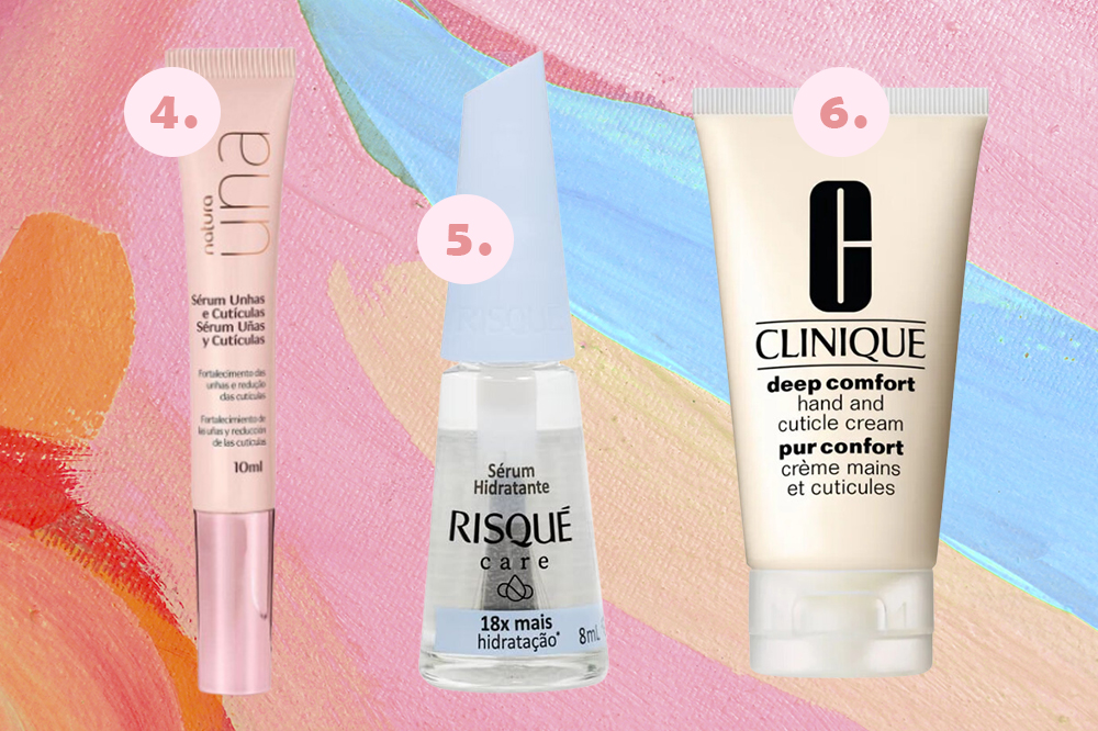cremes-para-unhas-cuticulas-02 Cremes e ceras nutritivas para unhas e cutículas. Montagem em fundo azul, rosa e laranja