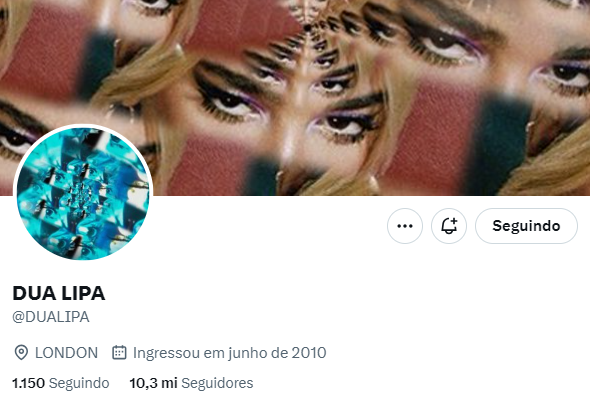 Perfil de Dua Lipa no Twitter/X Perfil de Dua Lipa no Twitter/X