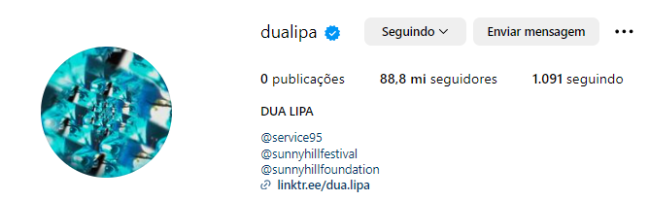 Perfil de Dua Lipa no Instagram