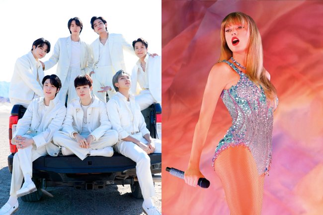 Grupo de k-pop BTS e a cantora Taylor Swift