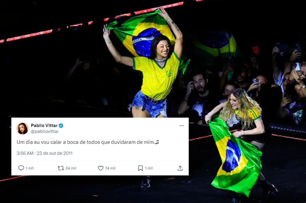 Pabllo Vittar e Madonna no palco da Celebration Tour em Copacabana