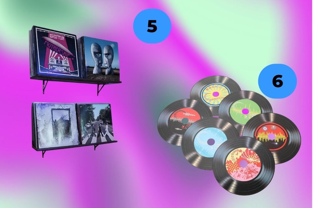 decoração-bruno-mars3 Prateleira para disco vinil e kit de discos de vinil decorativos