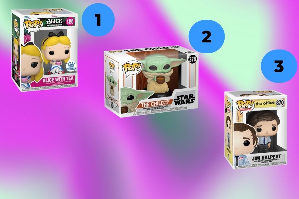funkos Boneco Funko POP Star Wars; Boneco Funko Movies The Office Jim Halpert; oneco Funko POP Disney Alice com Tea